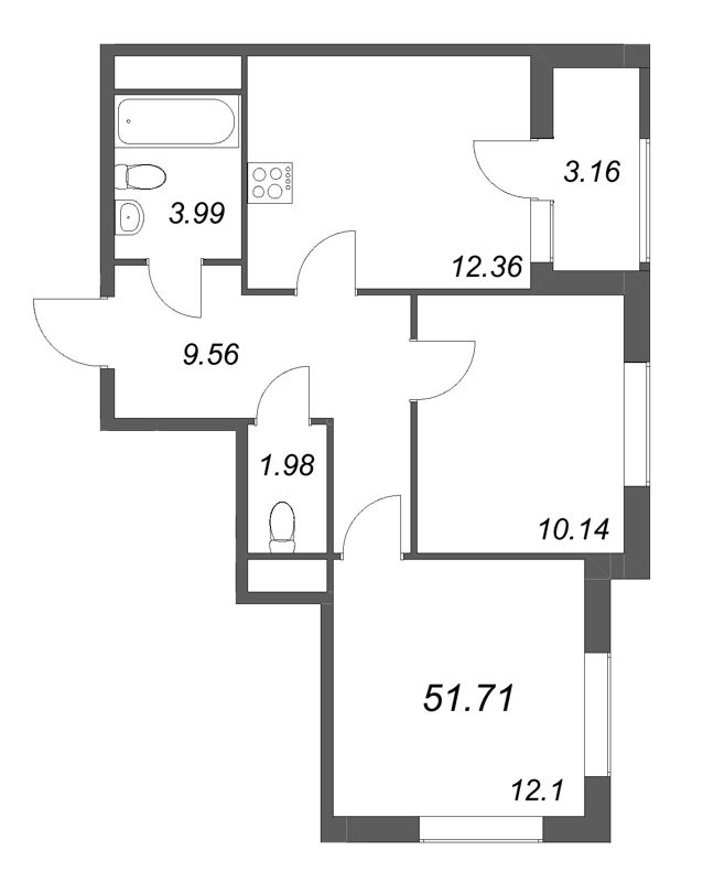 2 ккв 51,7 м²