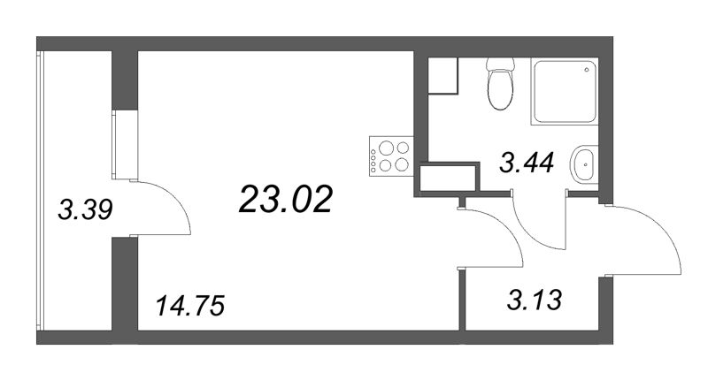 Студия 23 м²