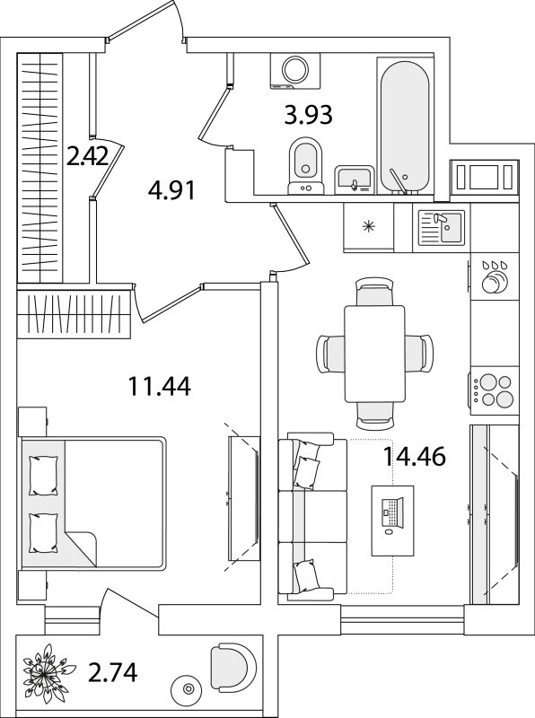 1 ккв 38,5 м²