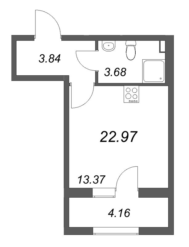 Студия 23 м²