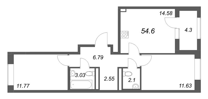 2 ккв 54,6 м²