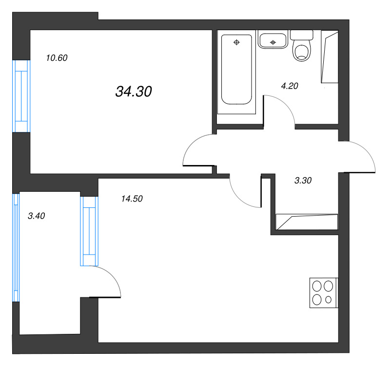 2 ккв (Евро) 34,4 м²