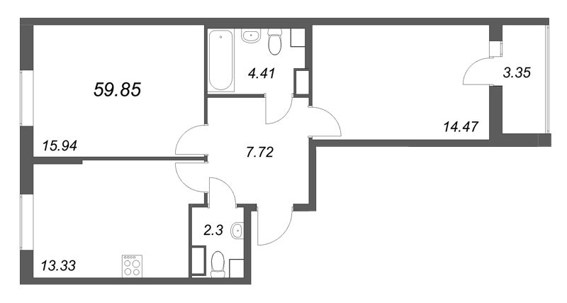 2 ккв 59,9 м²
