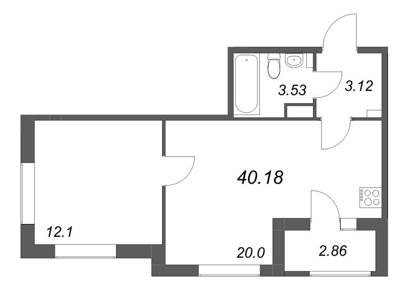 2 ккв (Евро) 40,2 м²