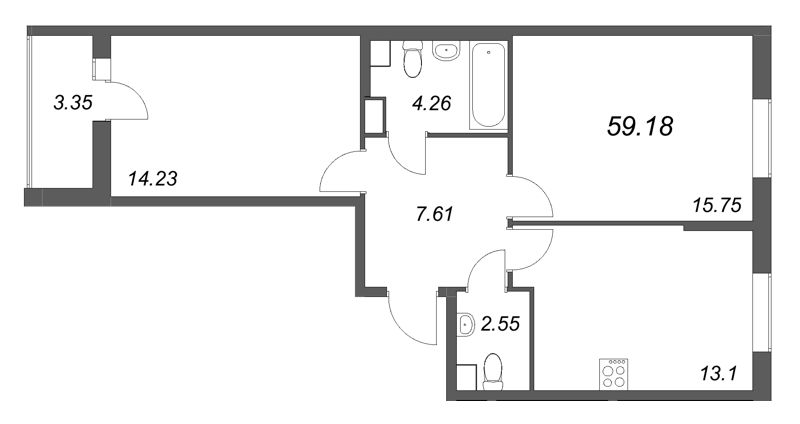 2 ккв 59,2 м²