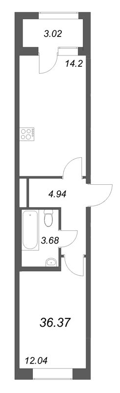 1 ккв 36,4 м²