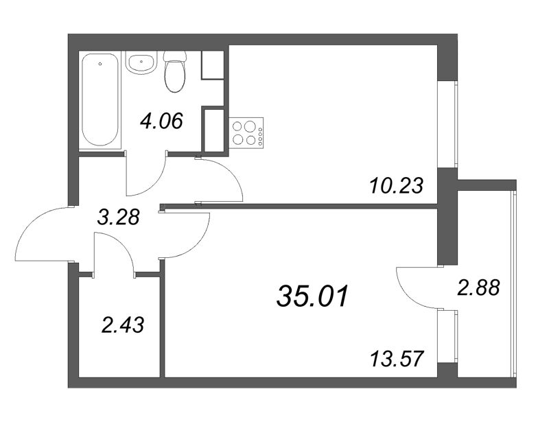 1 ккв 35 м²
