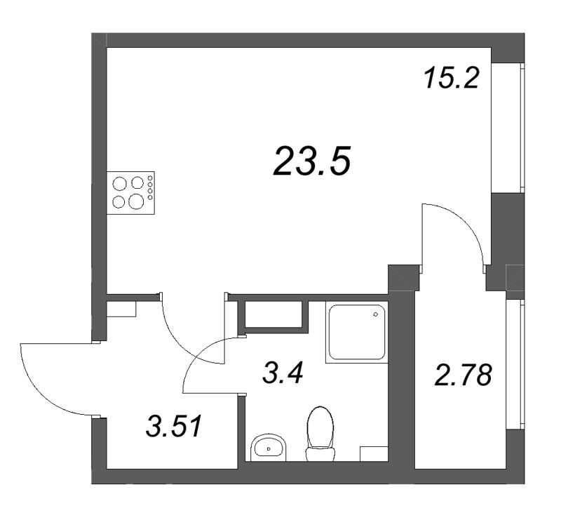 Студия 23,5 м²