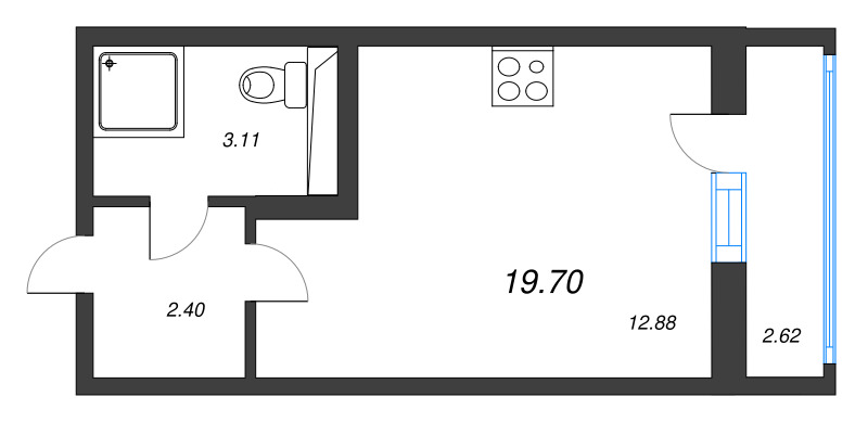 Студия 19,7 м²