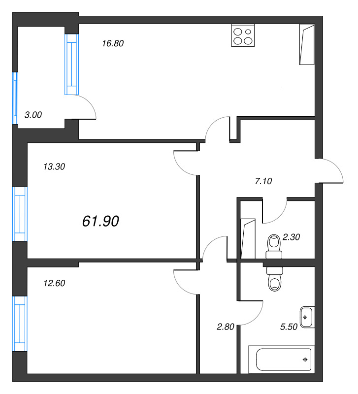 3 ккв (Евро) 62,3 м²