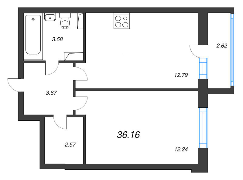 2 ккв (Евро) 36,2 м²