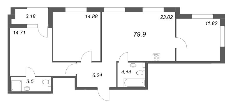 4 ккв (Евро) 79,9 м²