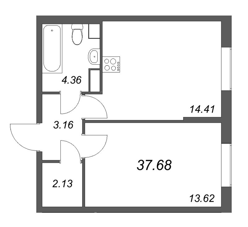 1 ккв 37,7 м²