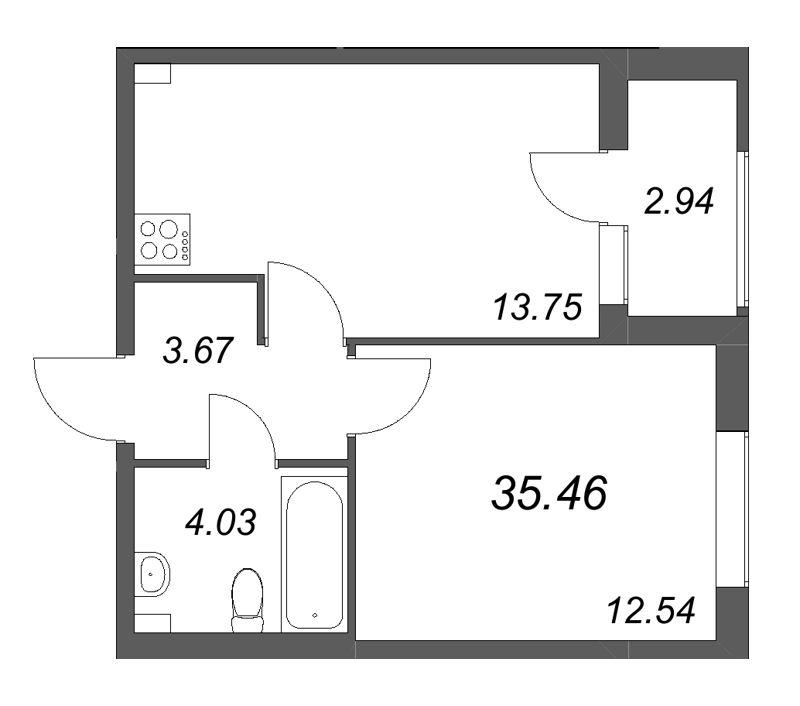 1 ккв 35,5 м²