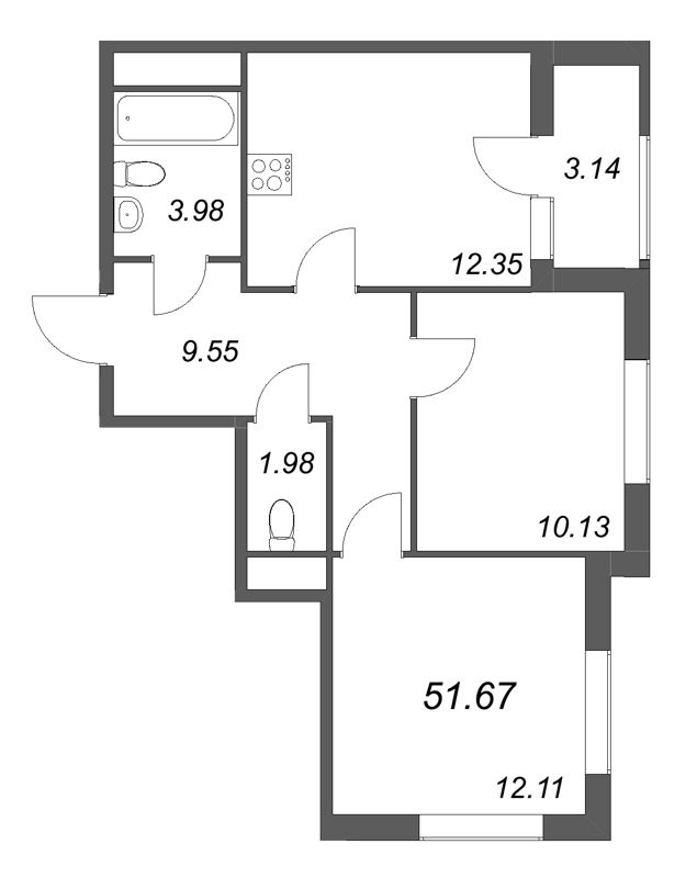 2 ккв 51,7 м²
