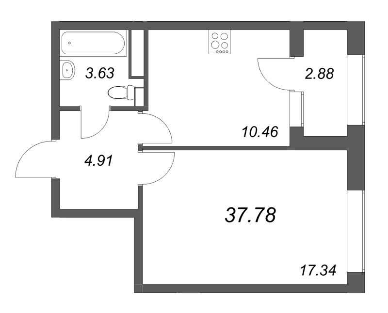 1 ккв 37,8 м²