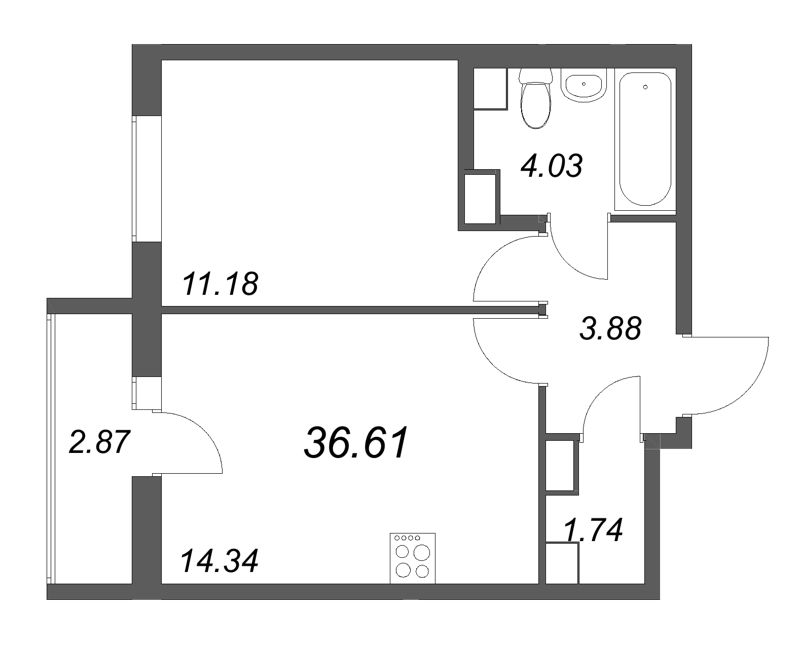 1 ккв 36,6 м²