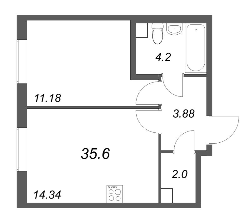 1 ккв 35,6 м²