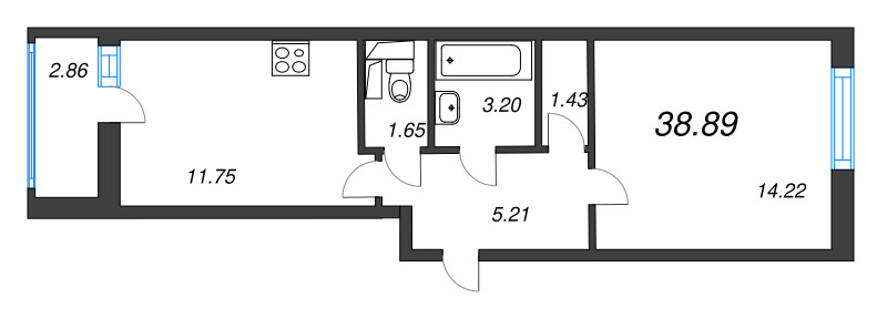 1 ккв 38,9 м²
