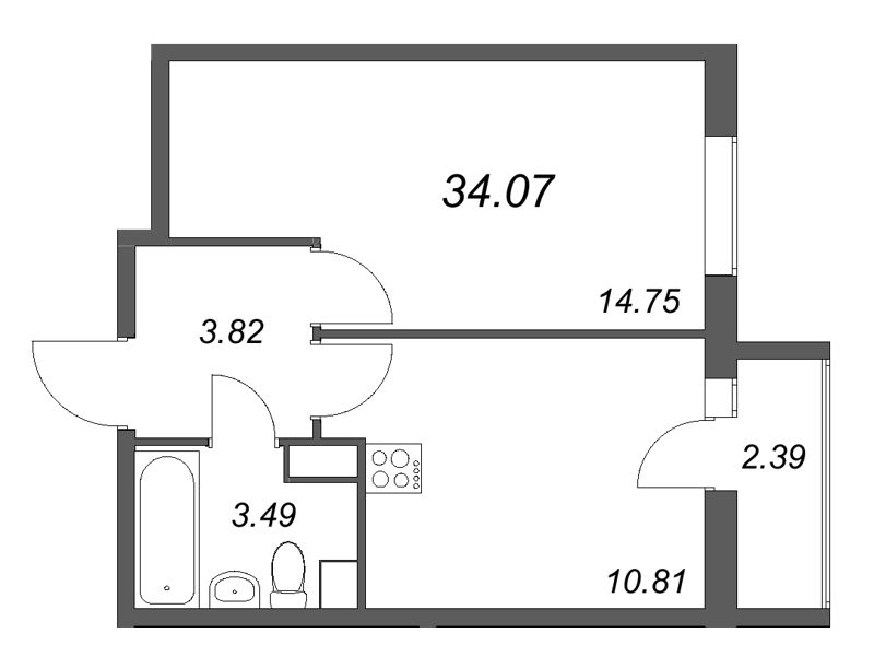1 ккв 34,1 м²