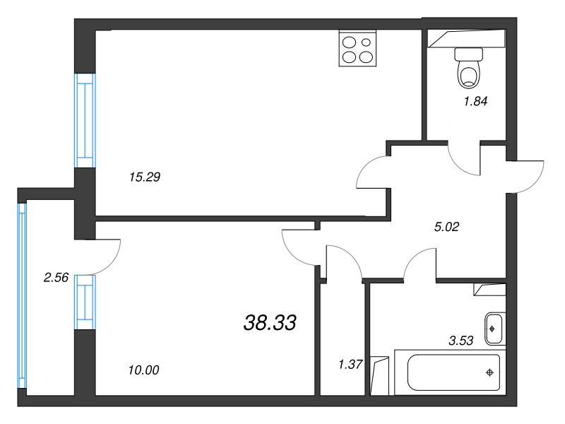 2 ккв (Евро) 38,3 м²