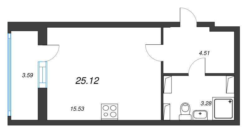 Студия 25,1 м²