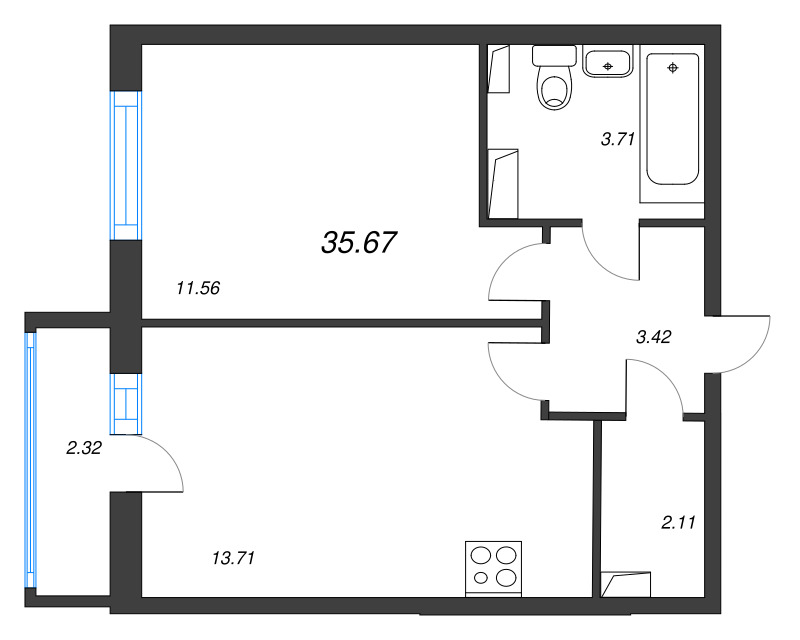 2 ккв (Евро) 35,7 м²