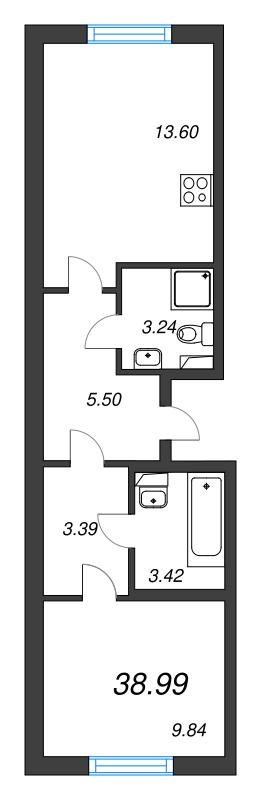 2 ккв (Евро) 39 м²