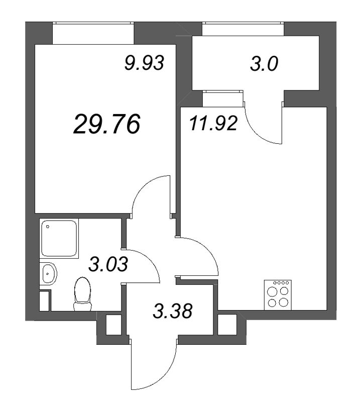 1 ккв 29,8 м²