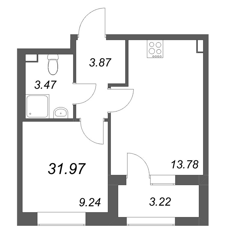 1 ккв 32 м²