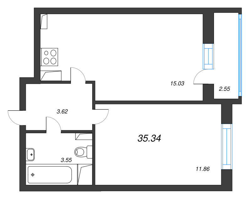 2 ккв (Евро) 35,3 м²