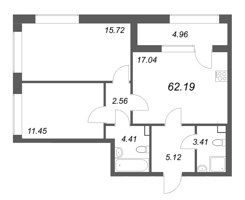 3 ккв (Евро) 62,2 м²