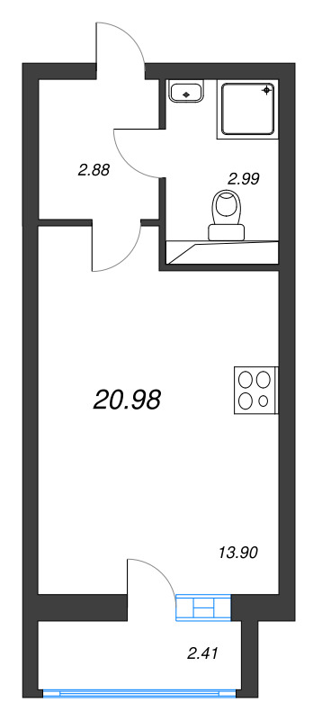 Студия 21 м²
