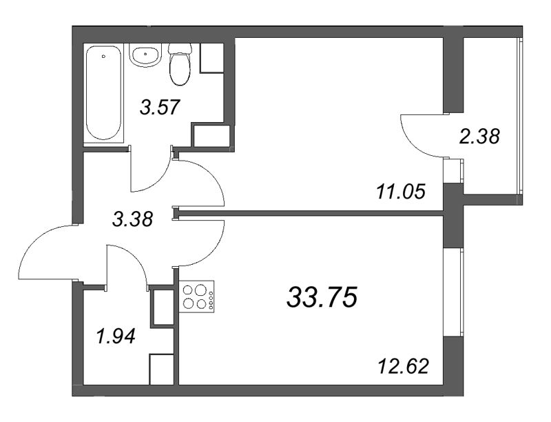 1 ккв 33,8 м²