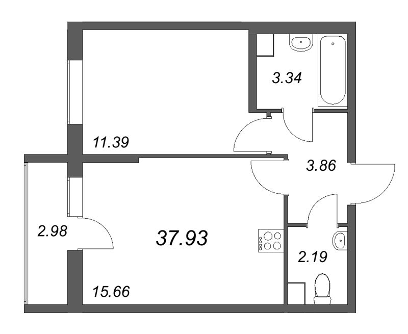 2 ккв (Евро) 37,9 м²