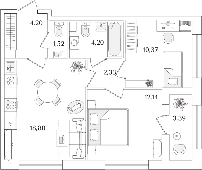 3 ккв (Евро) 55,3 м²