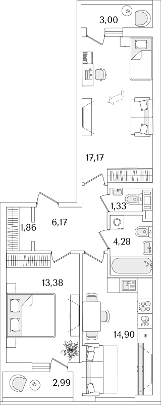 2 ккв 61,7 м²