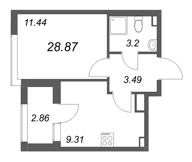 1 ккв 28,9 м²