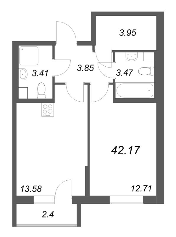 1 ккв 42,2 м²