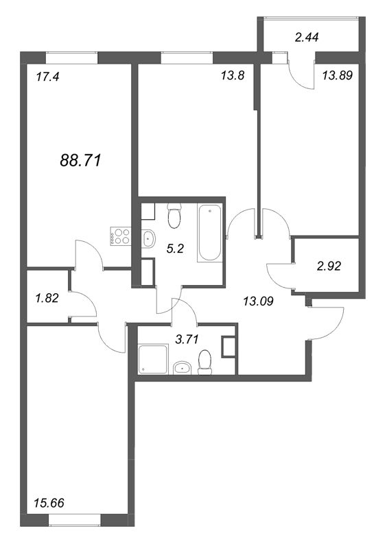4 ккв (Евро) 88,7 м²
