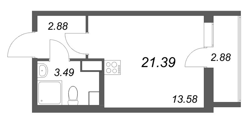Студия 21,4 м²