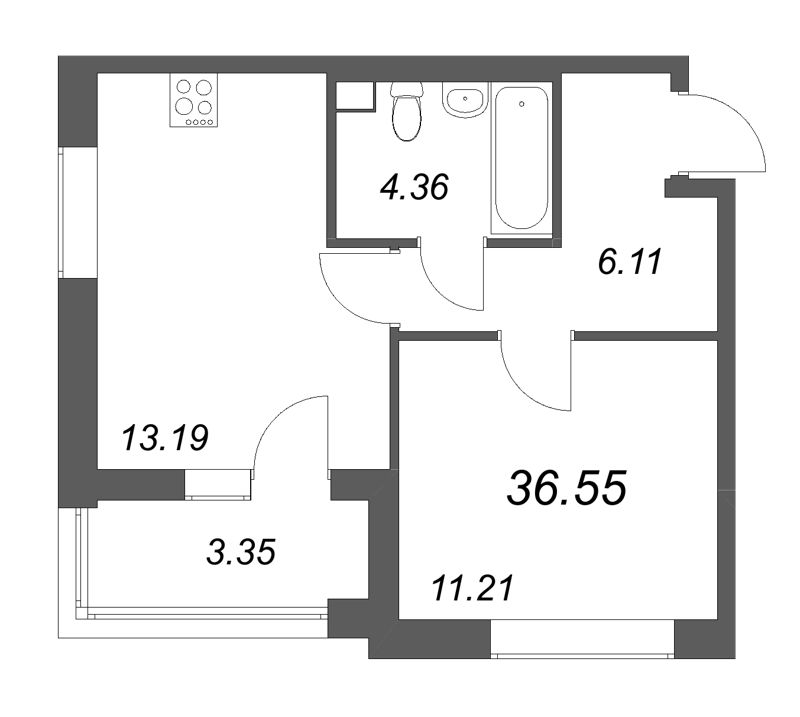 1 ккв 36,6 м²