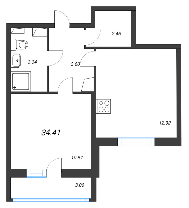 2 ккв (Евро) 34,4 м²