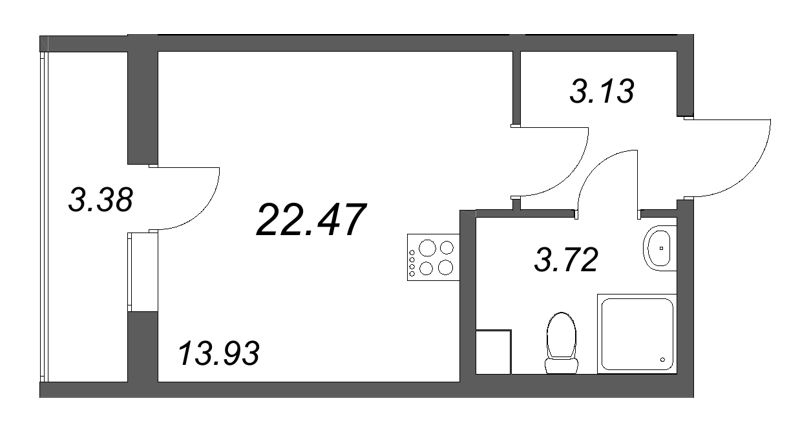 Студия 22,5 м²