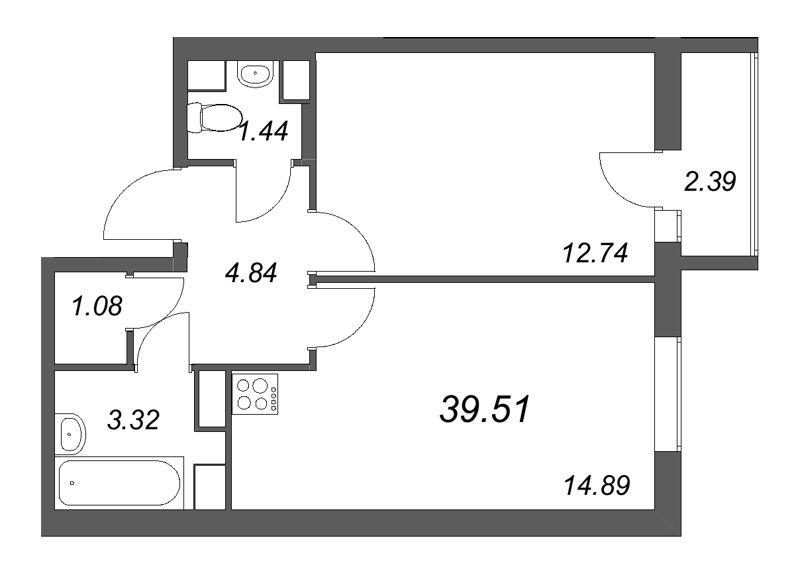 1 ккв 39,5 м²