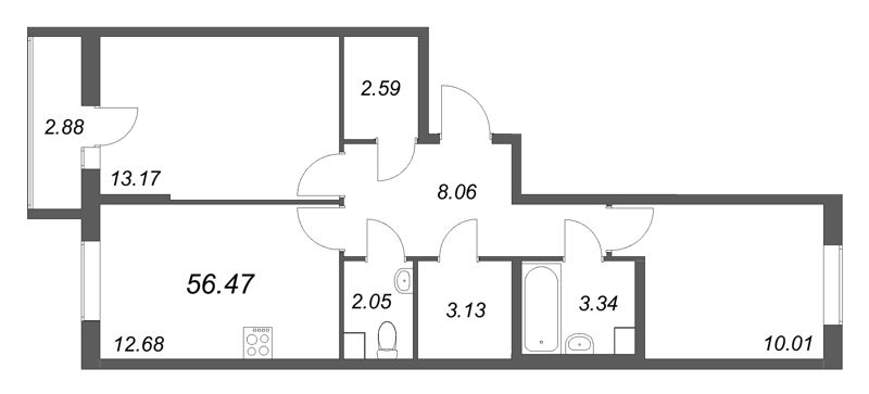 2 ккв 56,5 м²