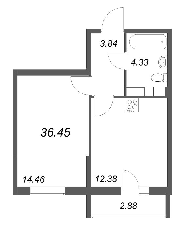 1 ккв 36,5 м²