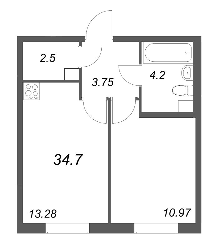 1 ккв 34,7 м²