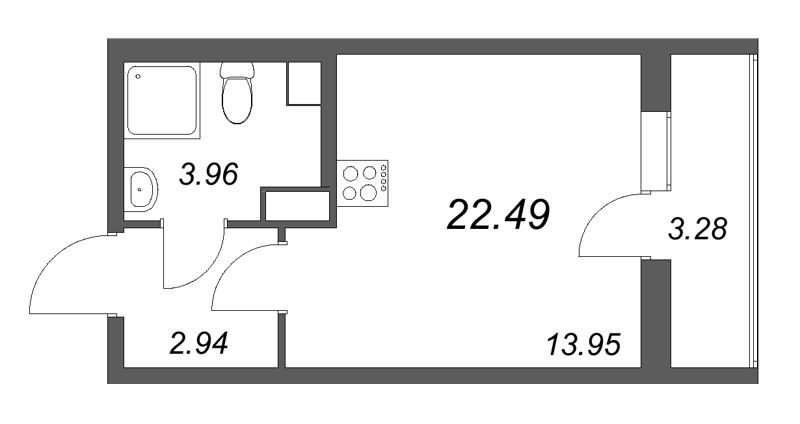 Студия 22,5 м²