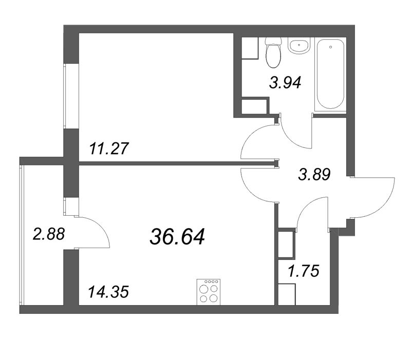 1 ккв 36,6 м²